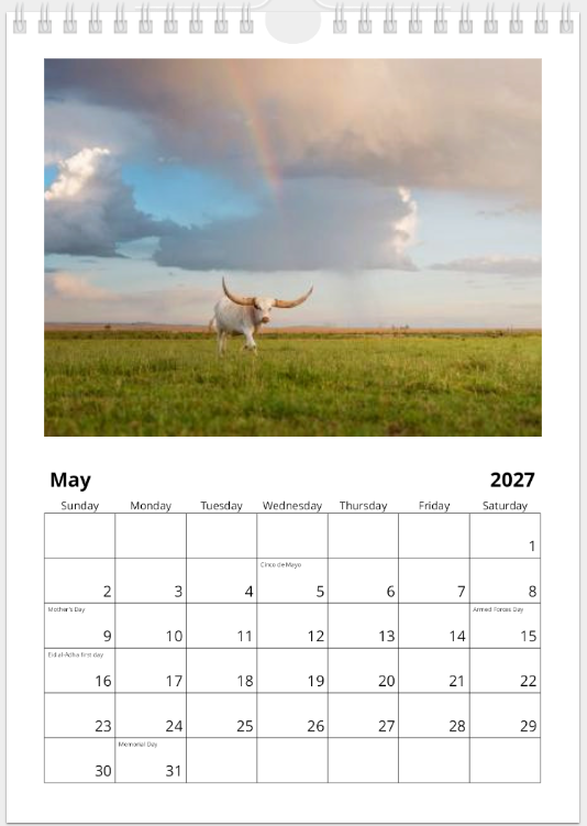2027 Cattle Calendar