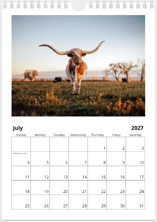 2027 Cattle Calendar